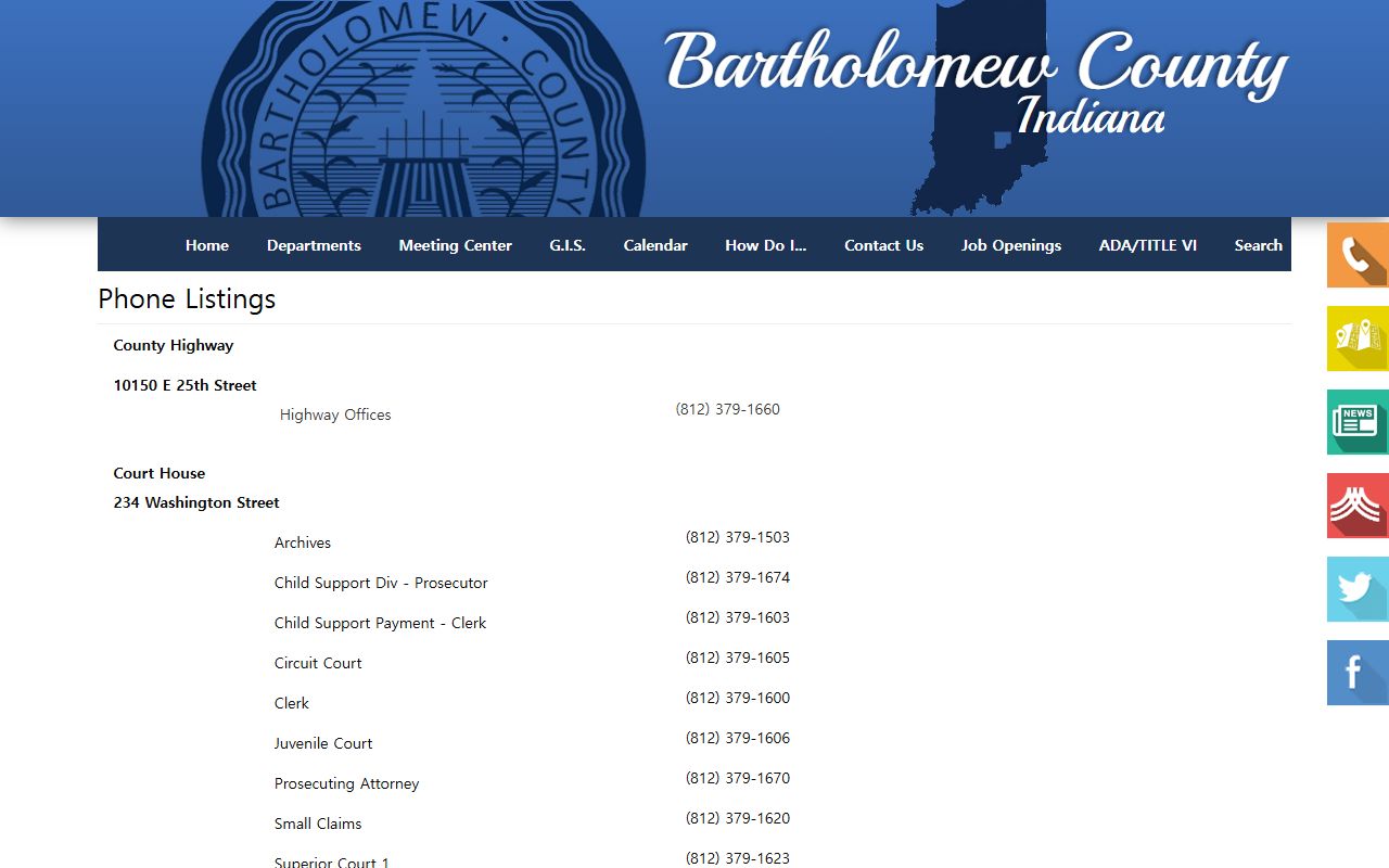 Bartholomew County Clerk's Office traffic court records page