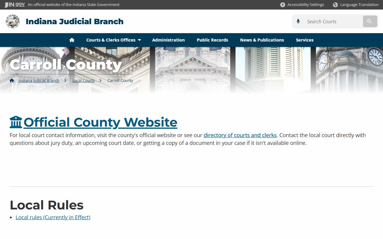 Carroll County Clerk's Office traffic court records page
