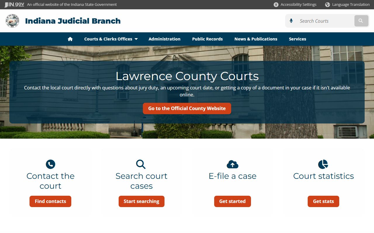 Indiana Courts judicial branch page for Lawrence County traffic court records