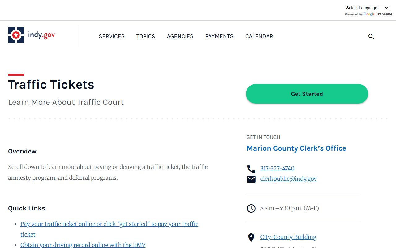 Marion County traffic ticket online payment portal on indy.gov