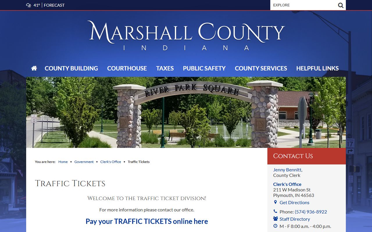 Marshall County traffic tickets page for traffic court records and procedures