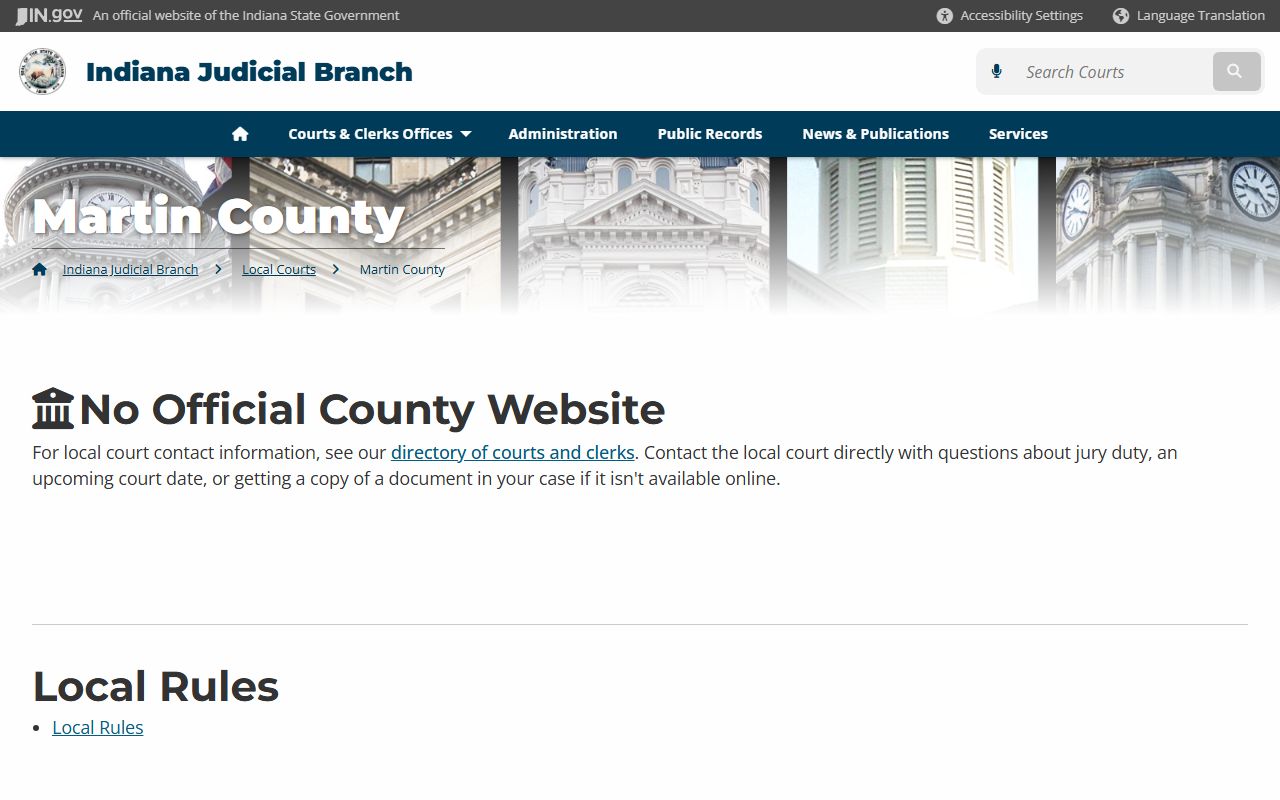 Indiana Courts local page for Martin County traffic court records
