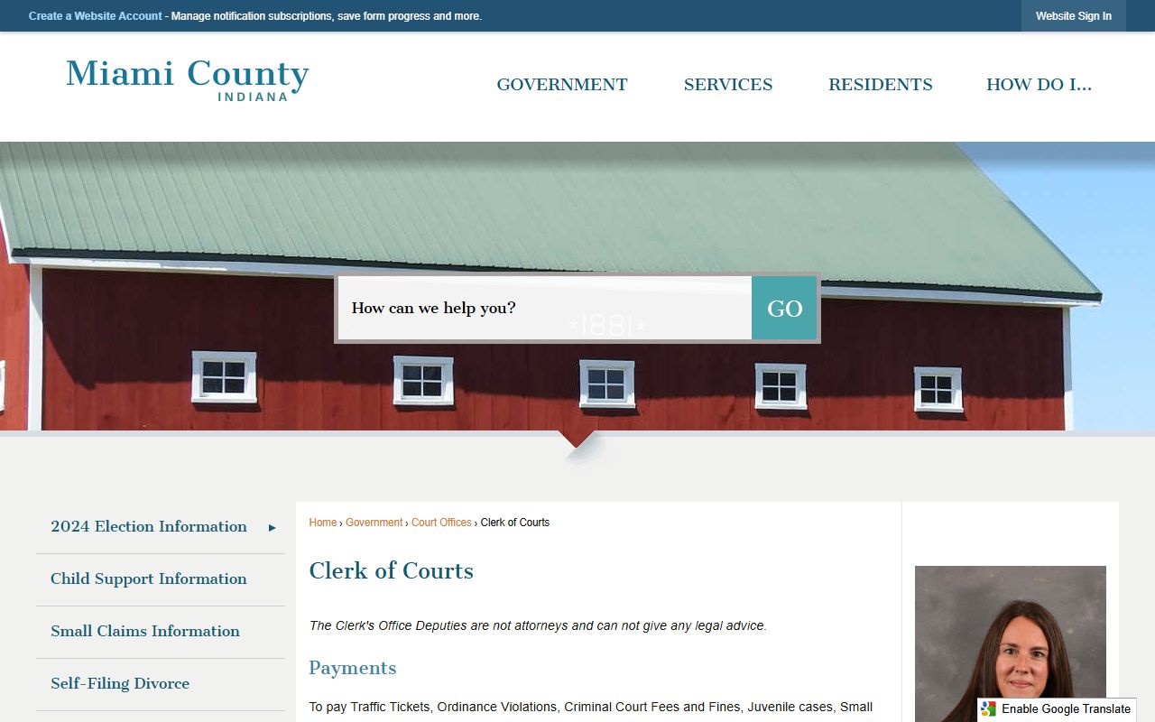 Miami County Clerk of Courts page for traffic court records and services