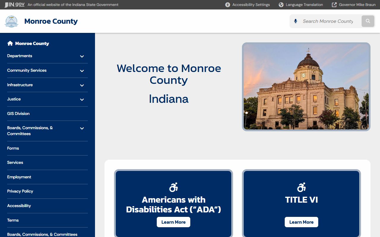 Monroe County homepage for traffic court records and county services