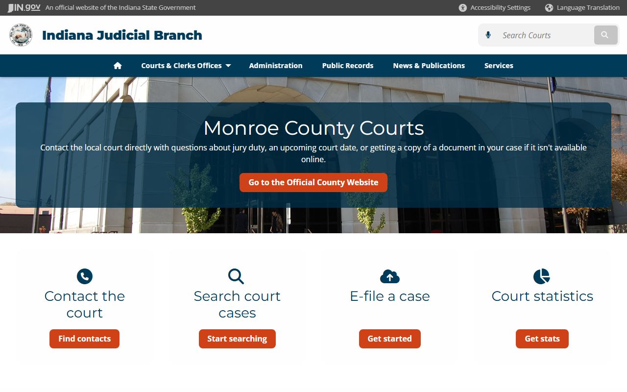 Indiana Courts judicial branch local page for Monroe County traffic records