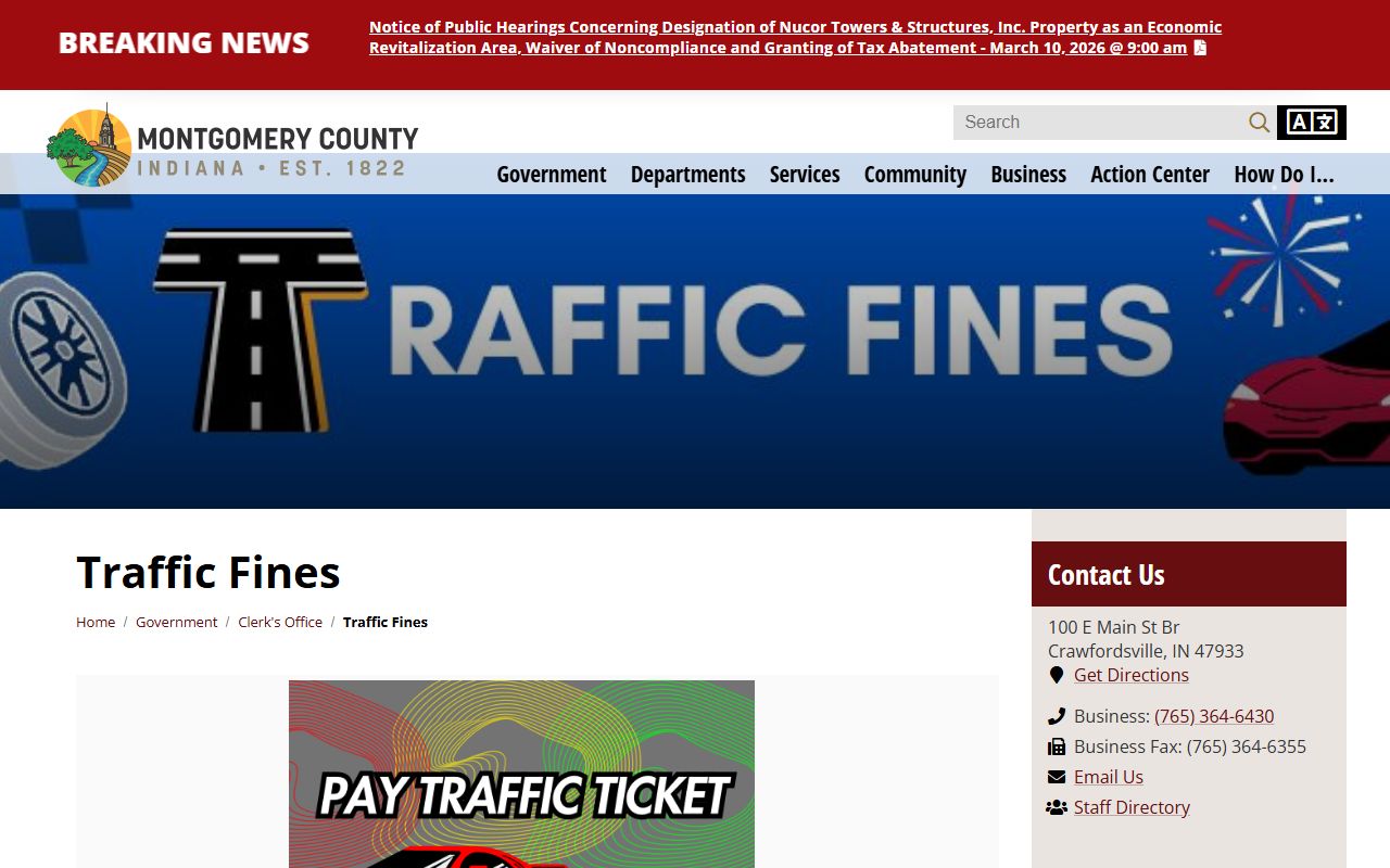 Montgomery County traffic fines schedule for traffic court records and violations
