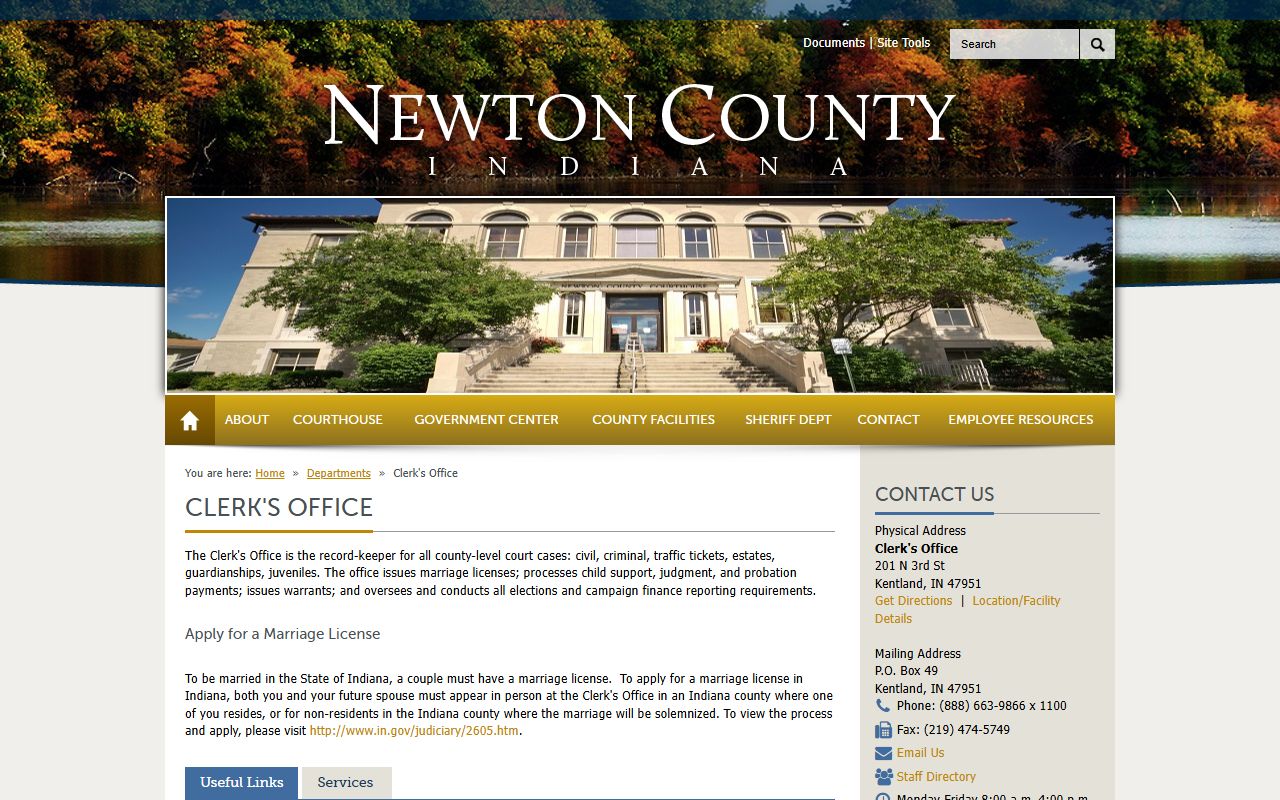 Newton County Clerk's Office page for traffic court records and contact information