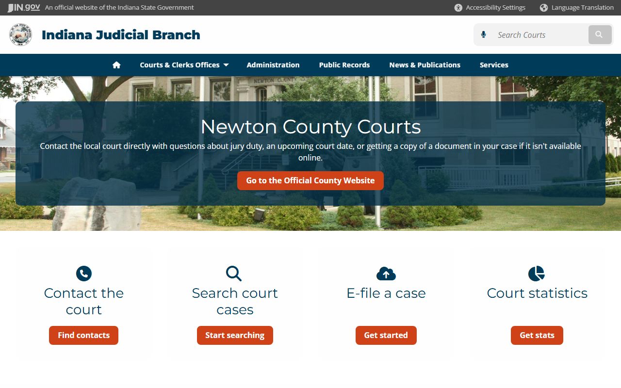 Indiana Courts judicial branch page for Newton County traffic court records