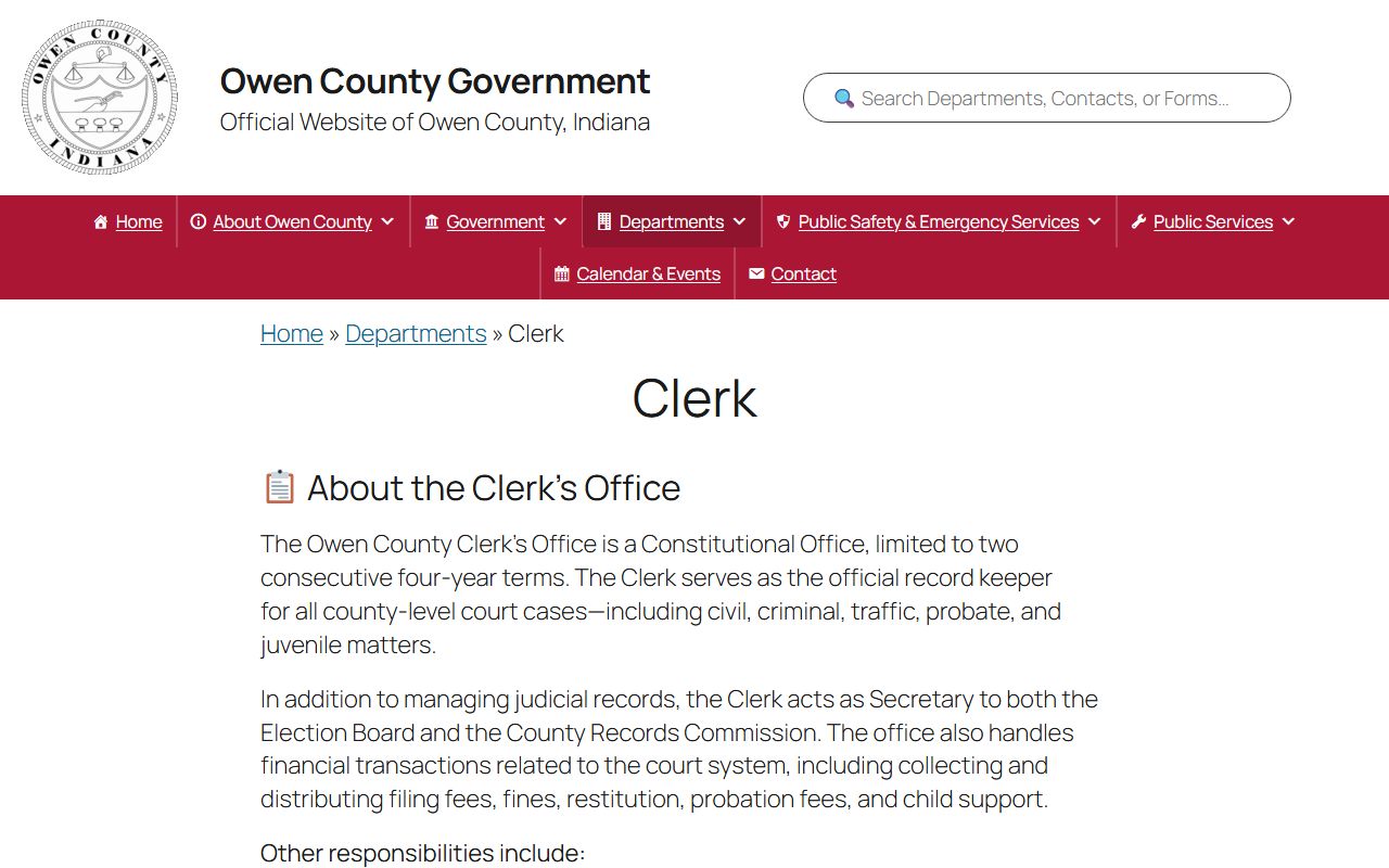 Owen County Traffic Court Records - Clerk's Department Page