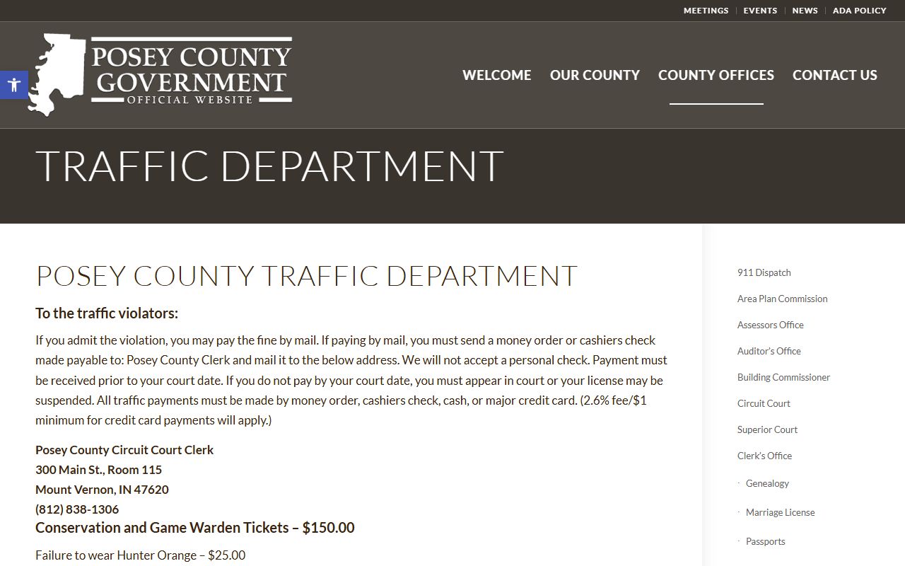 Posey County Traffic Court Records - Traffic Department Page