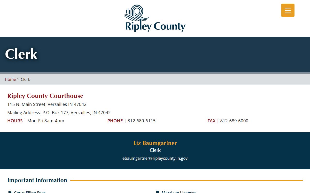 Ripley County Traffic Court Records - Clerk's Office Page