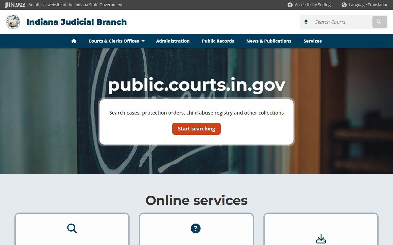 Indiana Courts public records access page for traffic court record requests