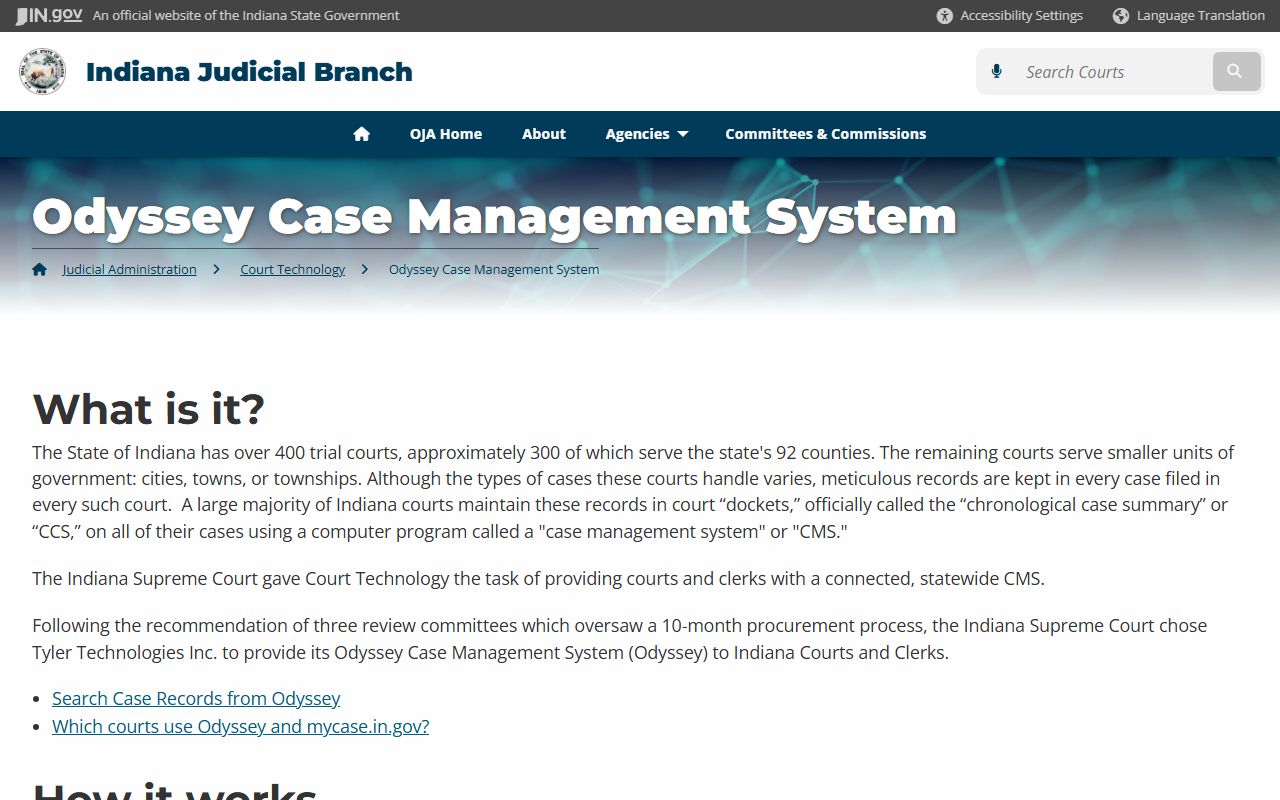 Indiana Odyssey case management system for traffic court records